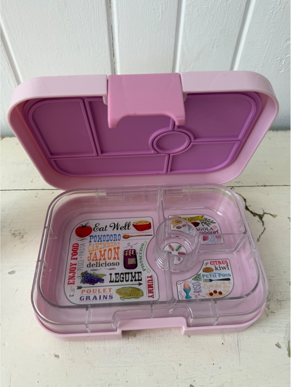 Yum box Pink Lunchbox with Removable Divided Tray and Colorful Food Labels